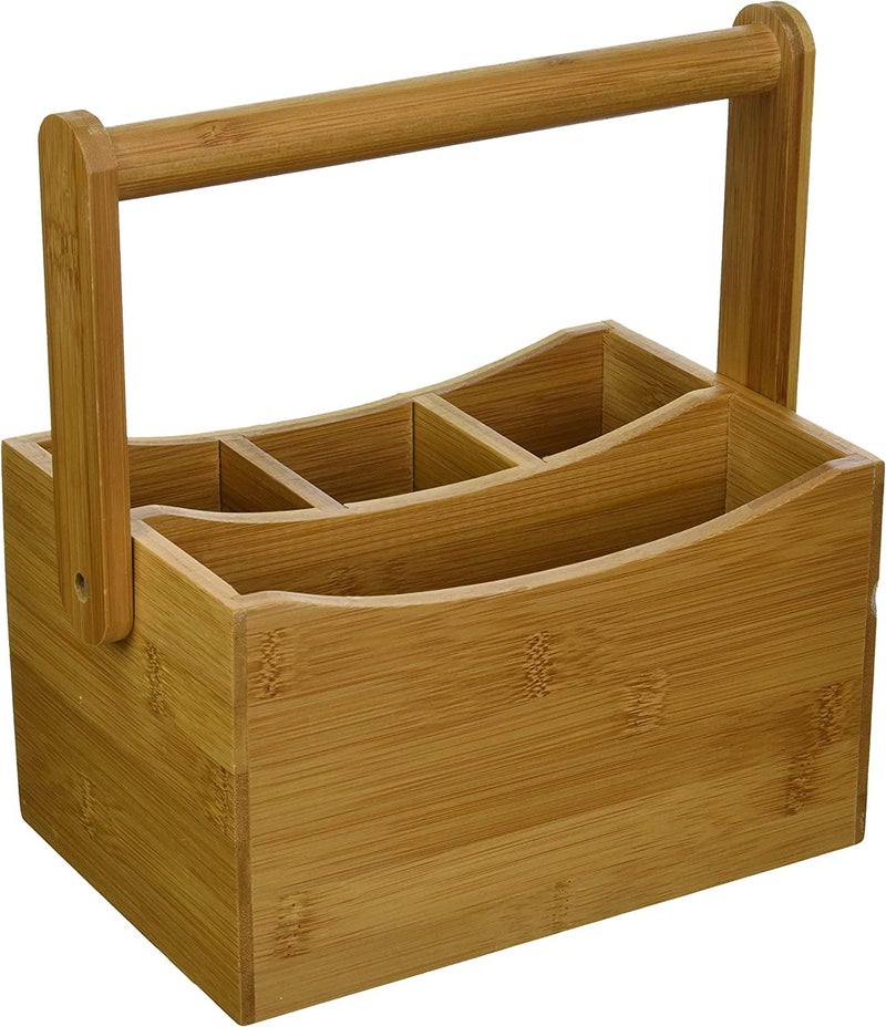 Lipper International 8842 Bamboo Wood Flatware Caddy with Folding Handle, 8-7/8" x 5-1/2" x 9-1/4" - Image 1